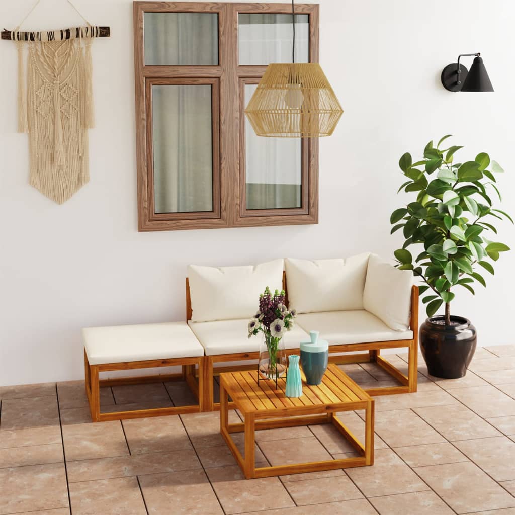 vidaXL 4-tlg. Garten-Lounge-Set mit Auflagen Creme Massivholz Akazie