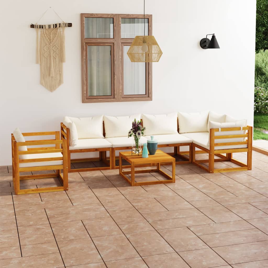 vidaXL 7-tlg. Garten-Lounge-Set mit Auflagen Creme Massivholz Akazie