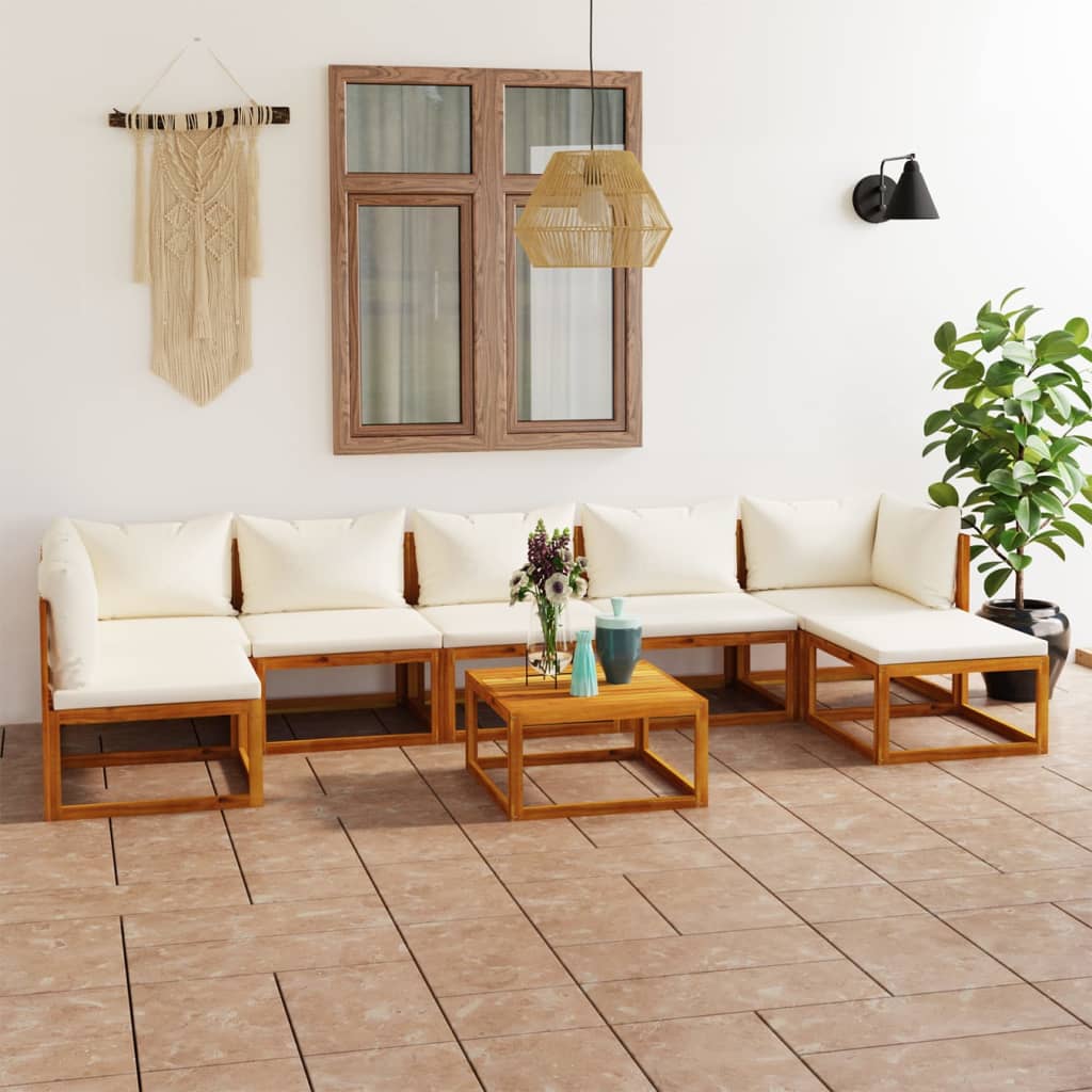 8-tlg. Garten-Lounge-Set mit Auflagen Creme Massivholz Akazie kaufen