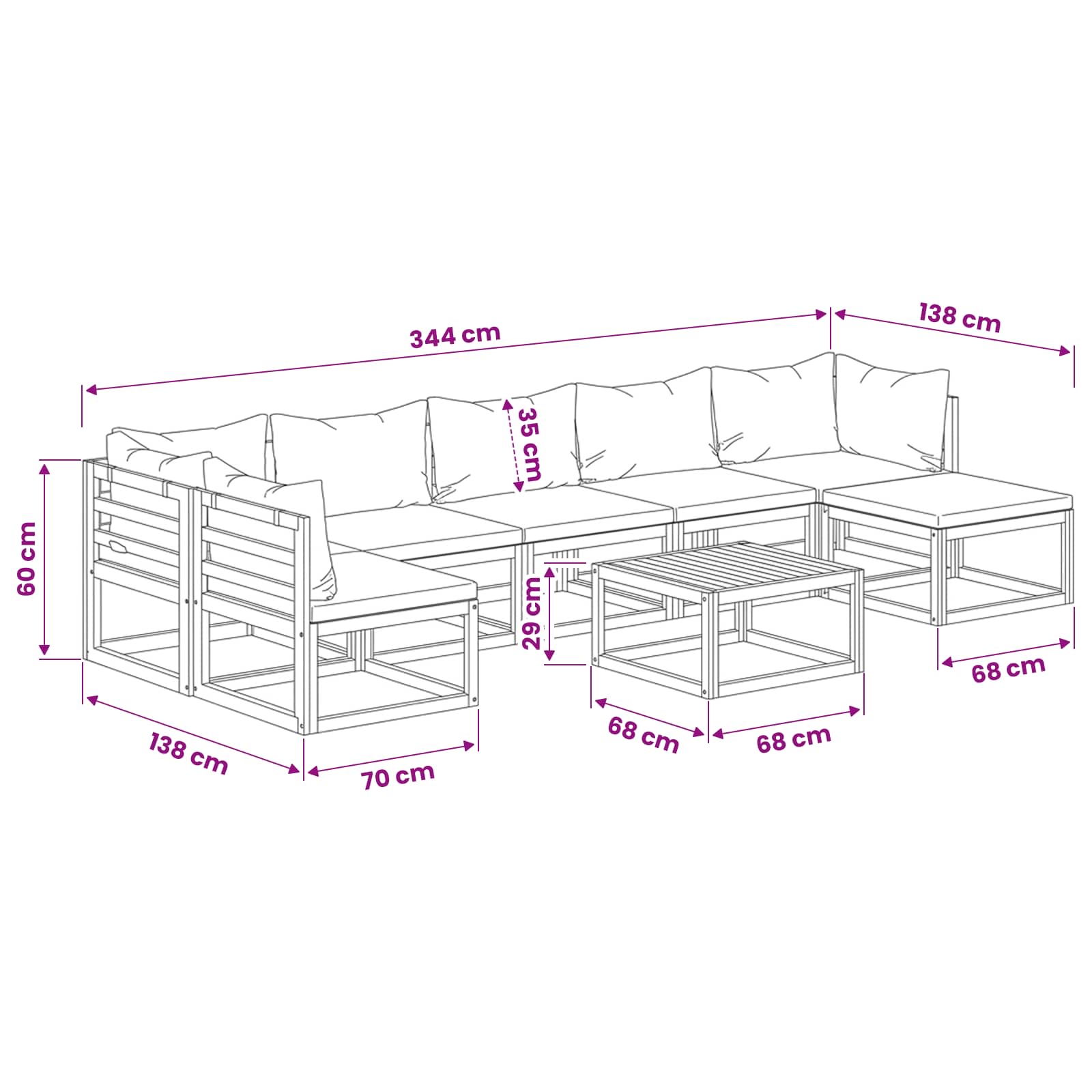 vidaXL 8-tlg. Garten-Lounge-Set mit Auflagen Creme Massivholz Akazie – Bild 17