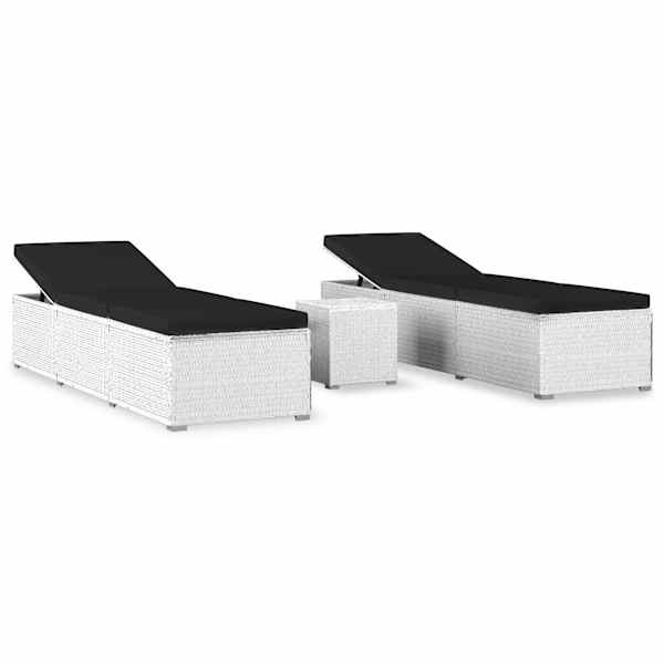 vidaXL 3 tk lamamistooli teelauaga, pol&uuml;rotang, valge