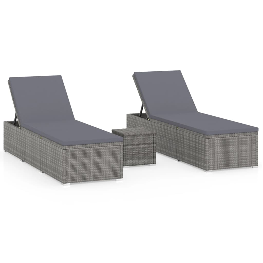 

vidaXL 3 Piece Patio Sun Loungers with Tea Table Poly Rattan Gray