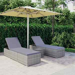 3-delni komplet vrtnih ležalnikov in mizice poli ratan siv