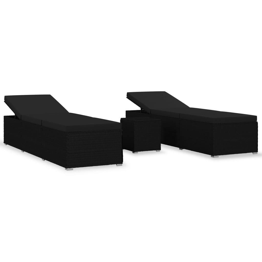 

vidaXL 3 Piece Patio Sun Loungers with Tea Table Poly Rattan Black