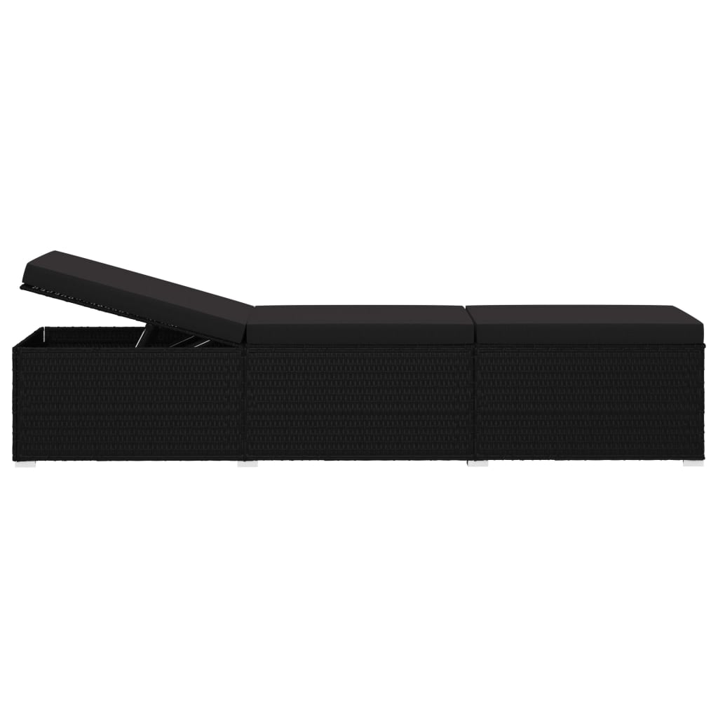 

vidaXL 3-delige Ligbeddenset met theetafel poly rattan zwart