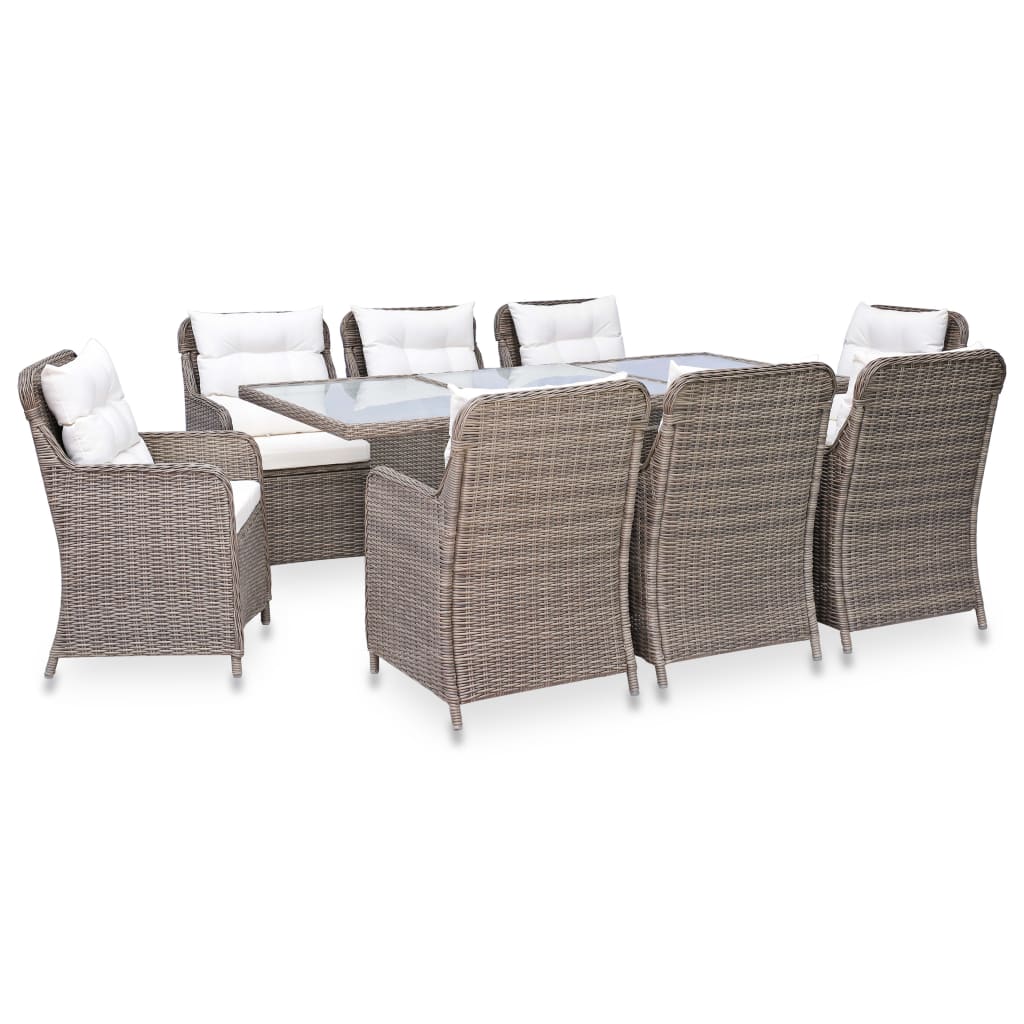 vidaXL 9-tlg. Garten-Essgruppe Poly Rattan Braun