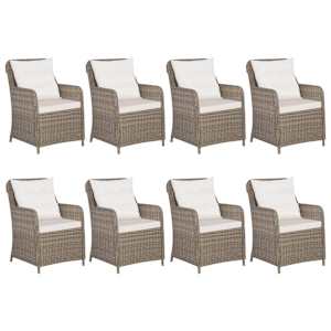 vidaXL 屋外ダイニング9点セット ポリラタン製 ブラウン