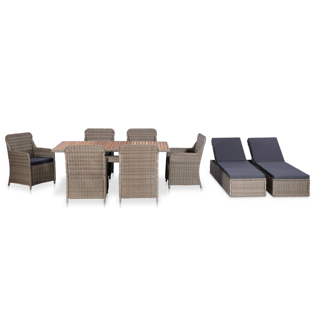 vidaXL Set mobilier de exterior, 9 piese, maro, poliratan 