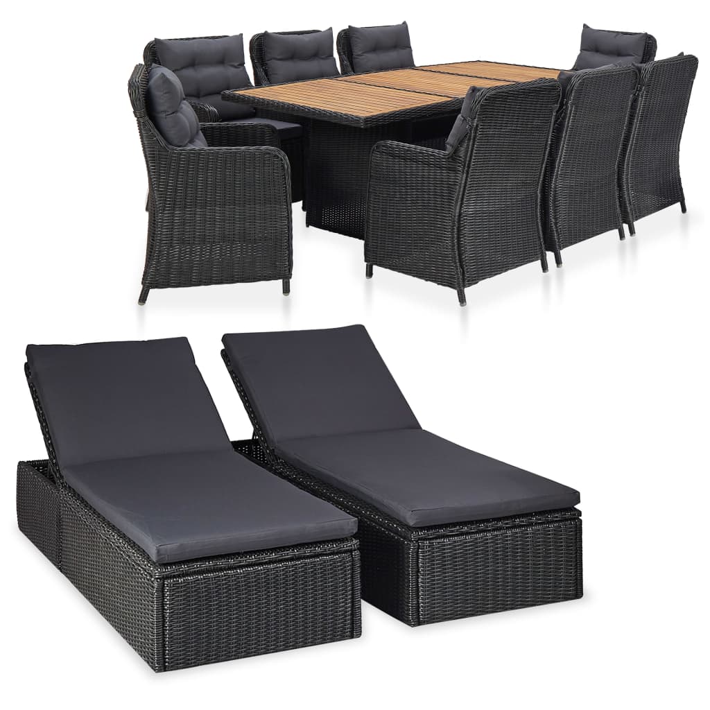 vidaXL 11-tlg. Garten-Essgruppe Poly Rattan Schwarz