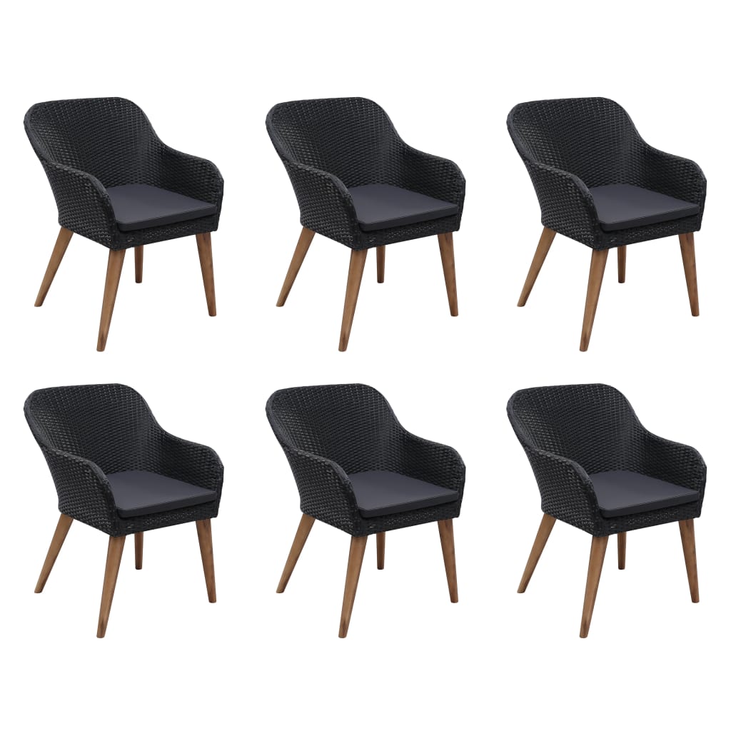 vidaXL 7-delige Tuinset met kussens poly rattan zwart afbeelding