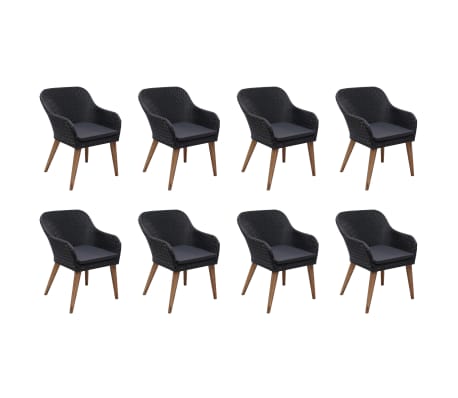 vidaXL Set mobilier de grădină cu perne, 9 piese, negru, poliratan