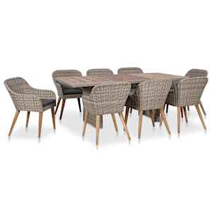 Zunanja jedilna garnitura 9-delna z blazinami poli ratan