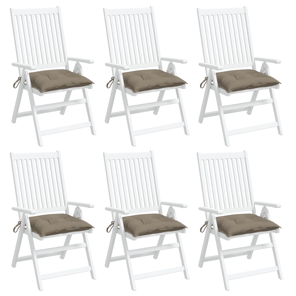 vidaXL dārza krēslu spilveni, 6 gab., pelēkbrūni, 40x40x7 cm, audums