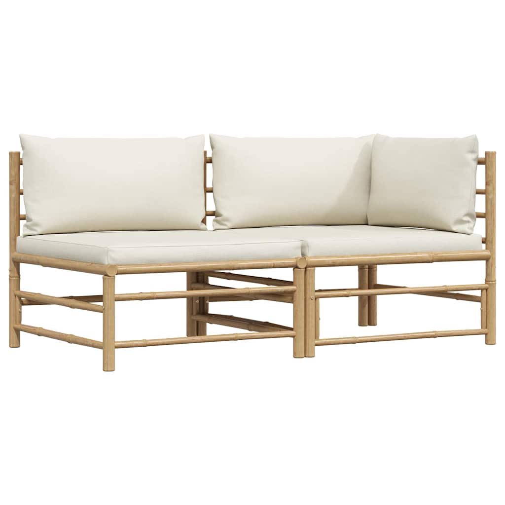 Thumbnail - vidaXL 2-tlg. Garten-Lounge-Set mit Kissen Cremeweiß Bambus