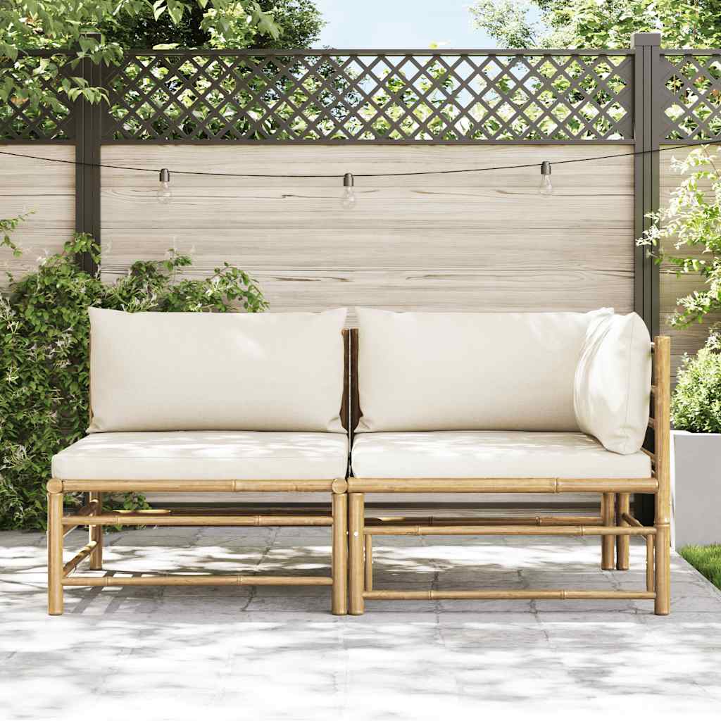 Thumbnail - vidaXL 2-tlg. Garten-Lounge-Set mit Kissen Cremeweiß Bambus