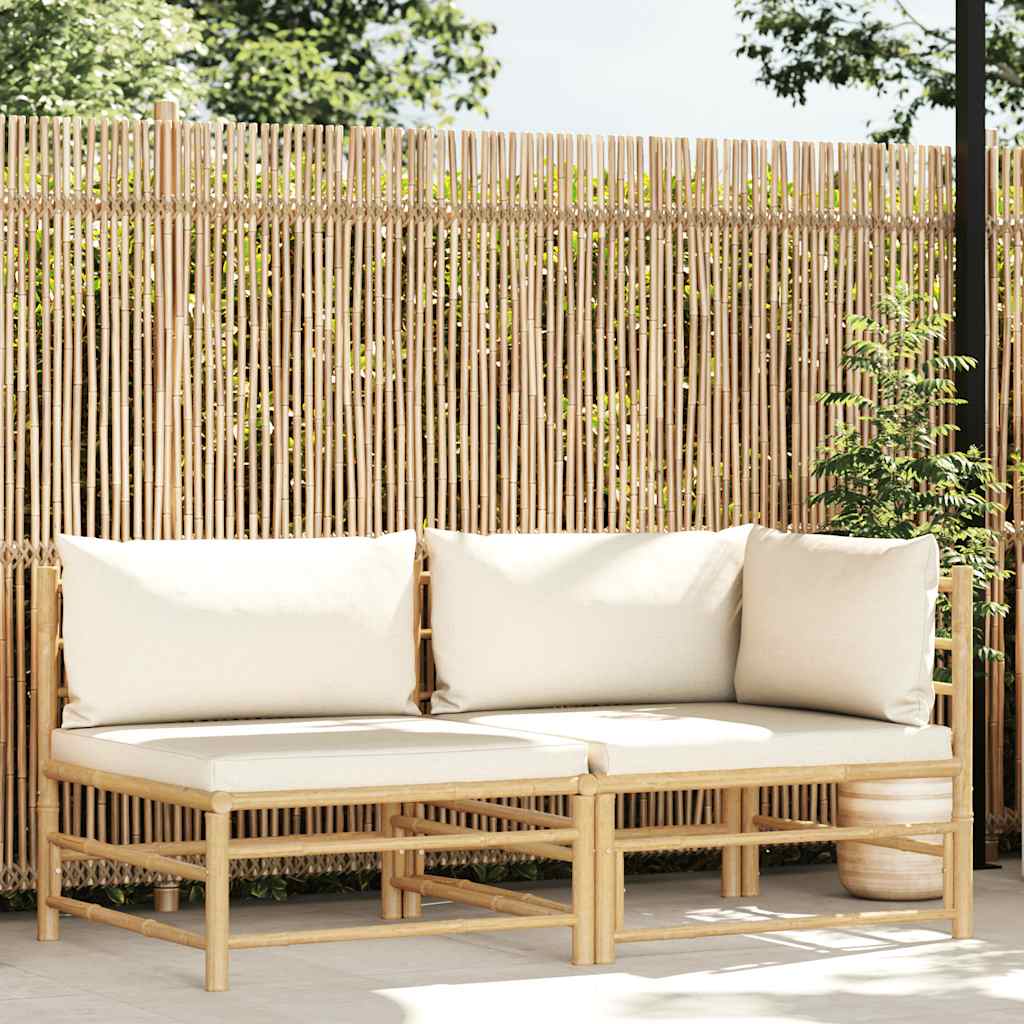 vidaXL 2-tlg. Garten-Lounge-Set mit Kissen Cremeweiß Bambus