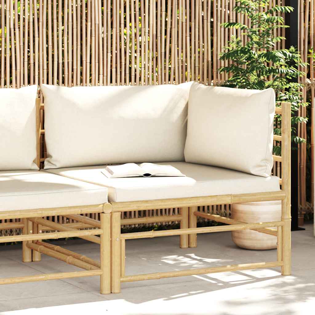 vidaXL Garten-Ecksofa mit Kissen Cremeweiß Bambus