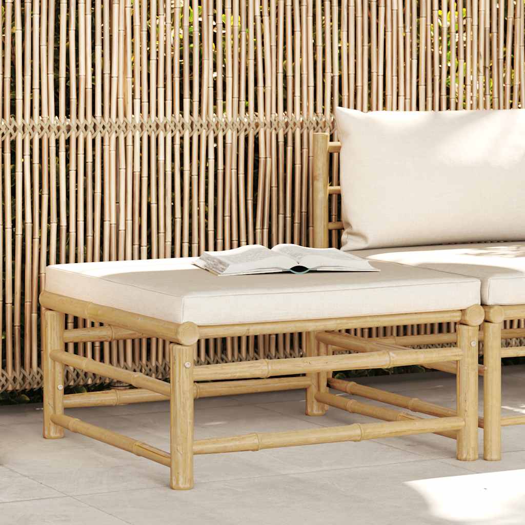 vidaXL Garten-Fußhocker mit Kissen Cremeweiß Bambus