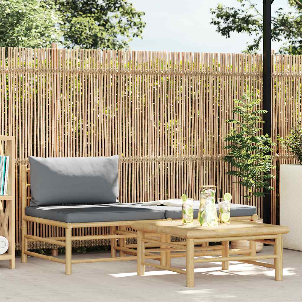 vidaXL 3-tlg. Garten-Lounge-Set mit Dunkelgrauen Kissen Bambus