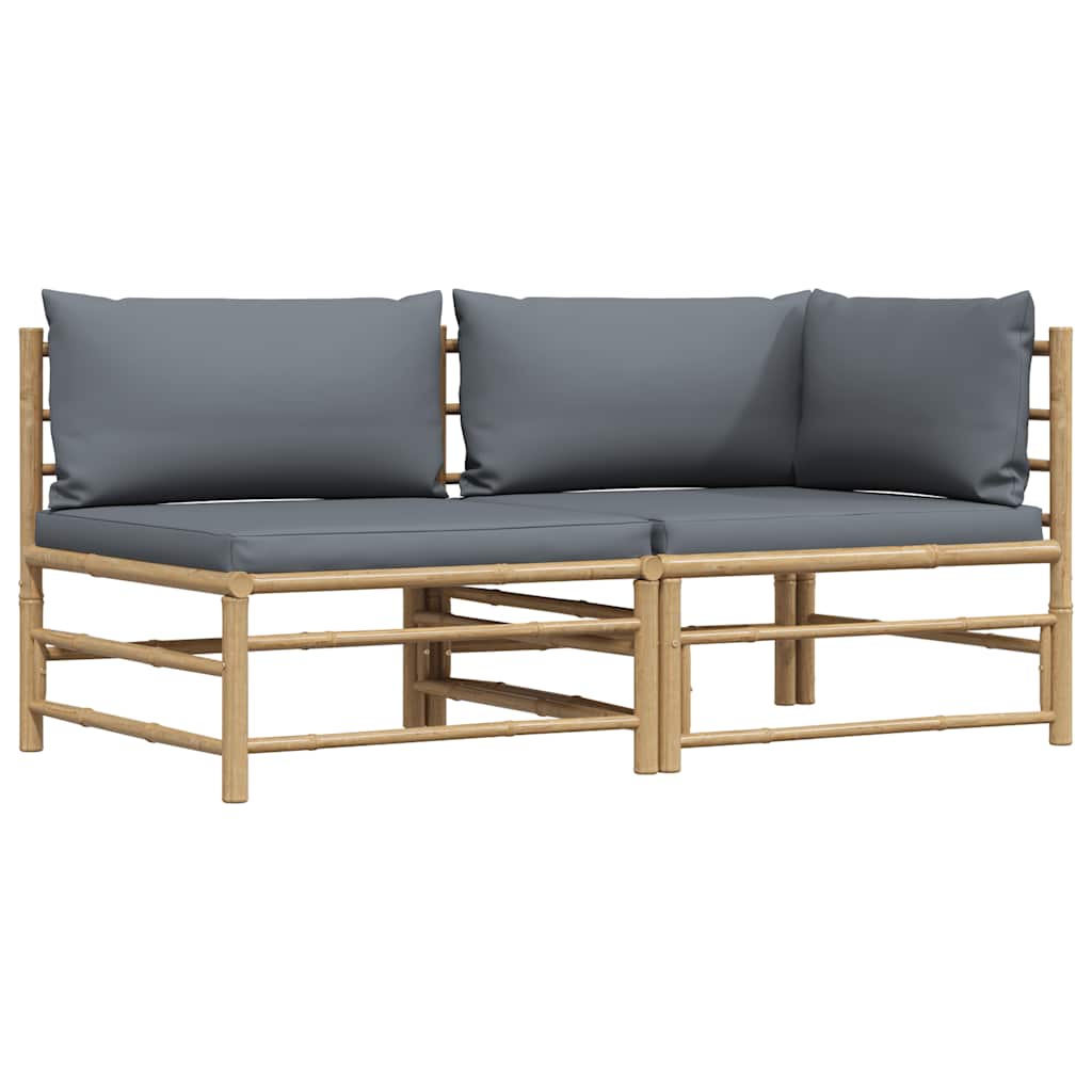 Thumbnail - vidaXL 2-tlg. Garten-Lounge-Set mit Kissen Dunkelgrau Bambus