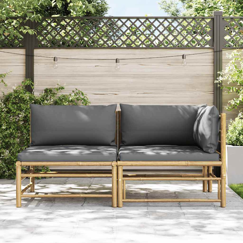 Thumbnail - vidaXL 2-tlg. Garten-Lounge-Set mit Kissen Dunkelgrau Bambus