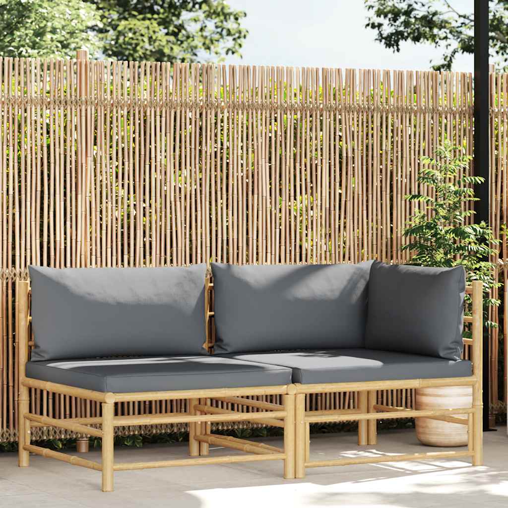 vidaXL 2-tlg. Garten-Lounge-Set mit Kissen Dunkelgrau Bambus