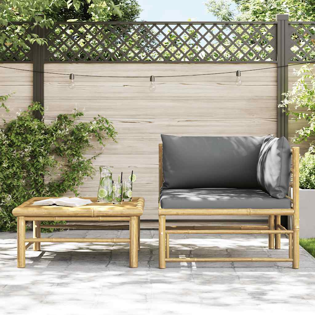 vidaXL 2-delige Loungeset met donkergrijze kussens bamboe afbeelding