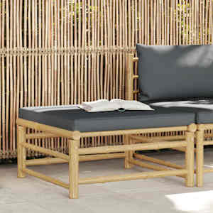 Vrtni stolček za noge s temno sivo blazino bambus