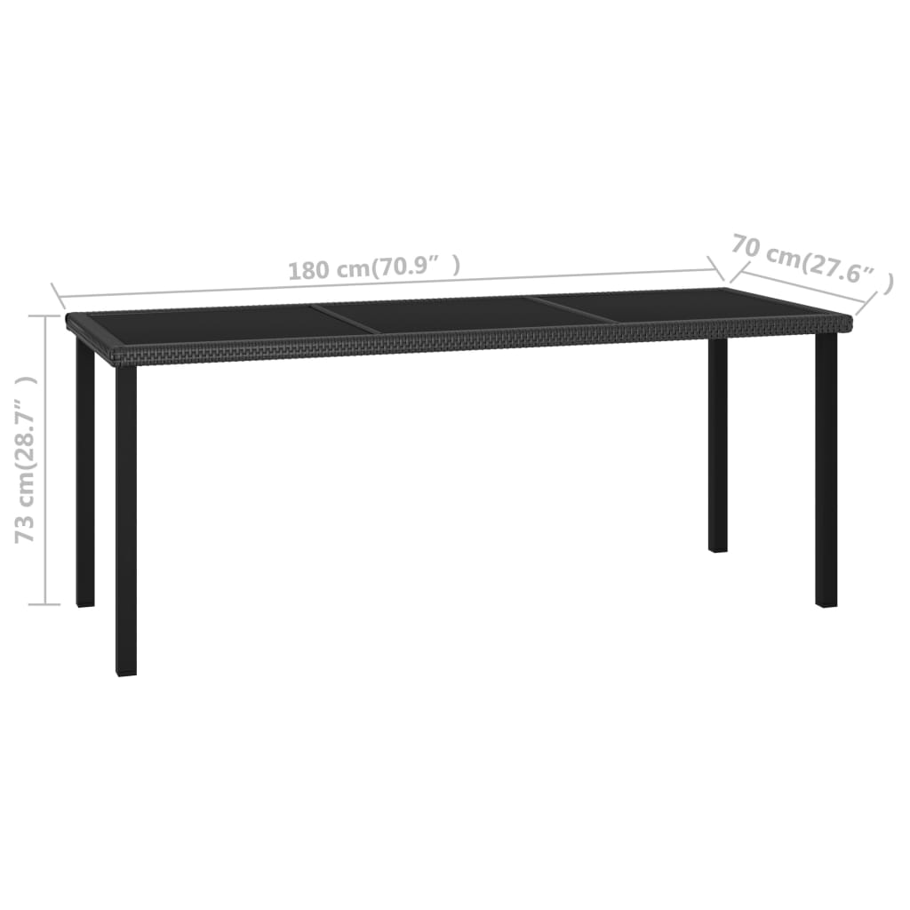 vidaXL Patio Dining Table Black 70.9x27.6"x28.7" Poly Rattan"