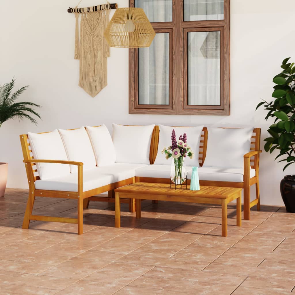 4-tlg. Garten-Lounge-Set mit Auflagen Creme Massivholz Akazie