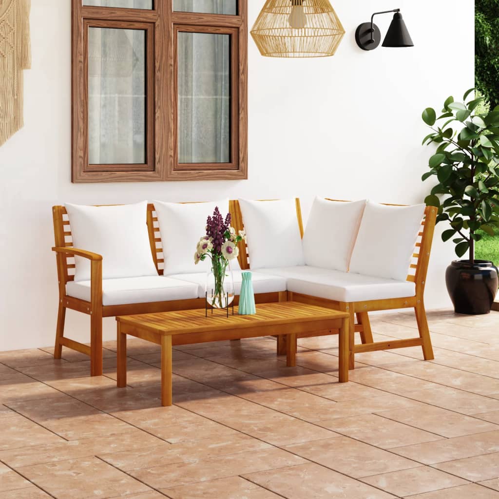vidaXL Set mobilier de grădină, 4 piese, perne crem, lemn masiv acacia vidaXL imagine model 2022