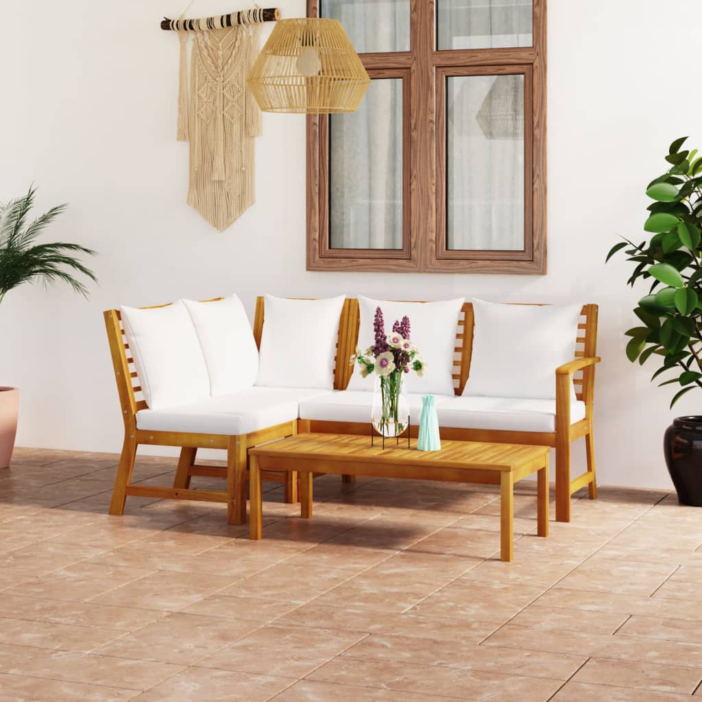 vidaXL 4-tlg. Garten-Lounge-Set mit Auflagen Creme Massivholz Akazie