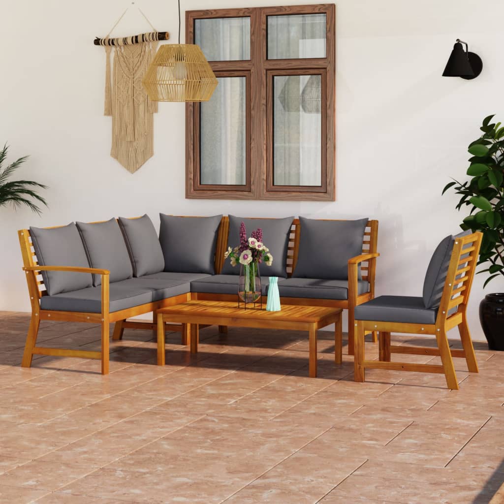 vidaXL 5-tlg. Garten-Lounge-Set mit Auflagen Massivholz Akazie