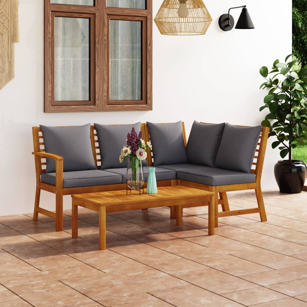 vidaXL 4-tlg. Garten-Lounge-Set mit Auflagen Massivholz Akazie