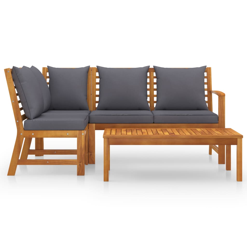 vidaXL 4-delige Loungeset met kussens massief acaciahout afbeelding