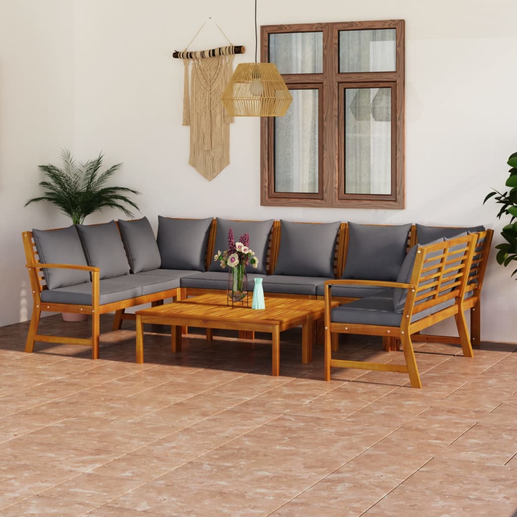 vidaXL 9-tlg. Garten-Lounge-Set mit Auflagen Massivholz Akazie