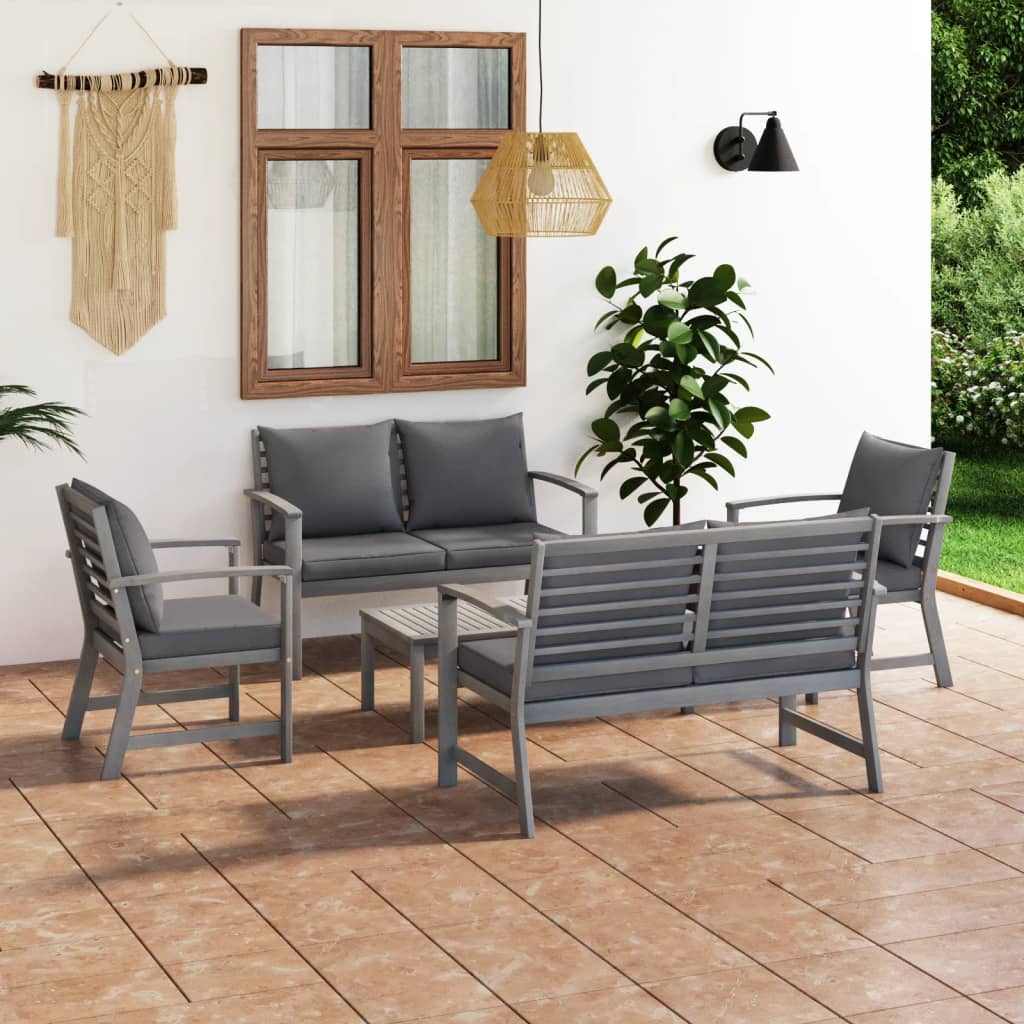 Vidaxl Set Mobilier De Gradina Cu Perne, 5 Piese, Gri, Lemn De Acacia