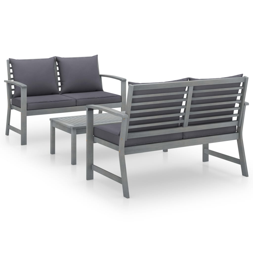 

vidaXL 3 Piece Garden Lounge Set with Cushion Solid Acacia Wood Gray