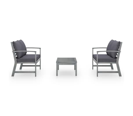 vidaXL Градински комплект с възглавници, 3 части, акация масив, сив