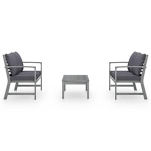 vidaXL Градински комплект с възглавници, 3 части, акация масив, сив