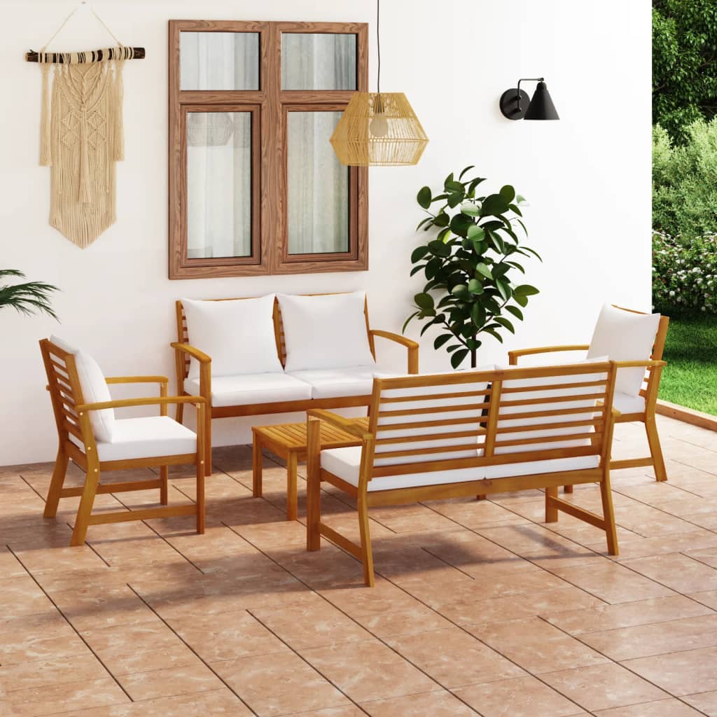 vidaXL 5-tlg. Garten-Lounge-Set mit Auflagen Massivholz Akazie