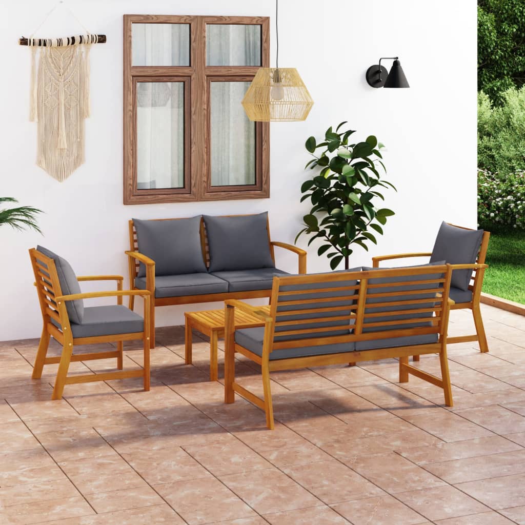 vidaXL Set mobilier de grădină cu perne, 5 piese, lemn masiv de acacia acacia