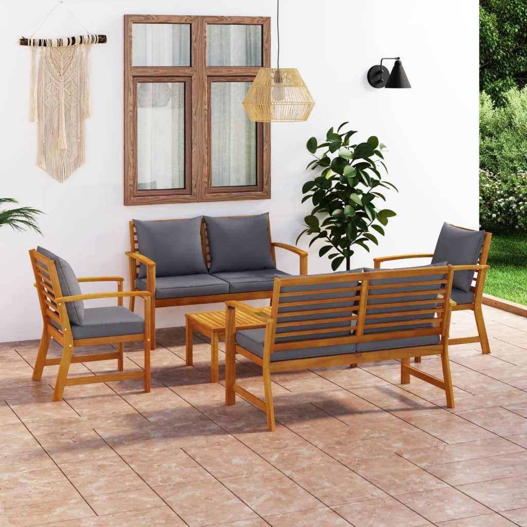 vidaXL 5-tlg. Garten-Lounge-Set mit Auflagen Massivholz Akazie