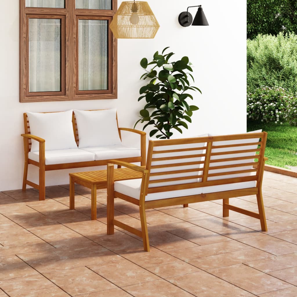 3-tlg. Garten-Lounge-Set mit Auflagen Massivholz Akazie kaufen