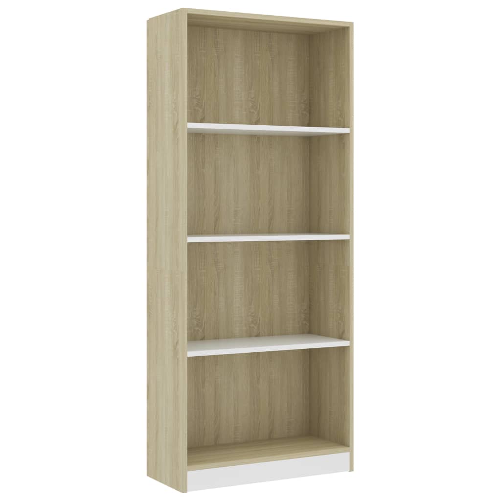 

vidaXL 4-Tier Book Cabinet White and Sonoma Oak 23.6"x9.4"x55.9" Engineered Wood