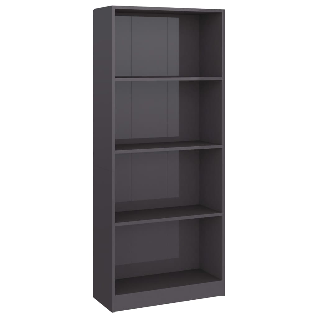 

vidaXL 4-Tier Book Cabinet High Gloss Gray 23.6"x9.4"x55.9" Engineered Wood