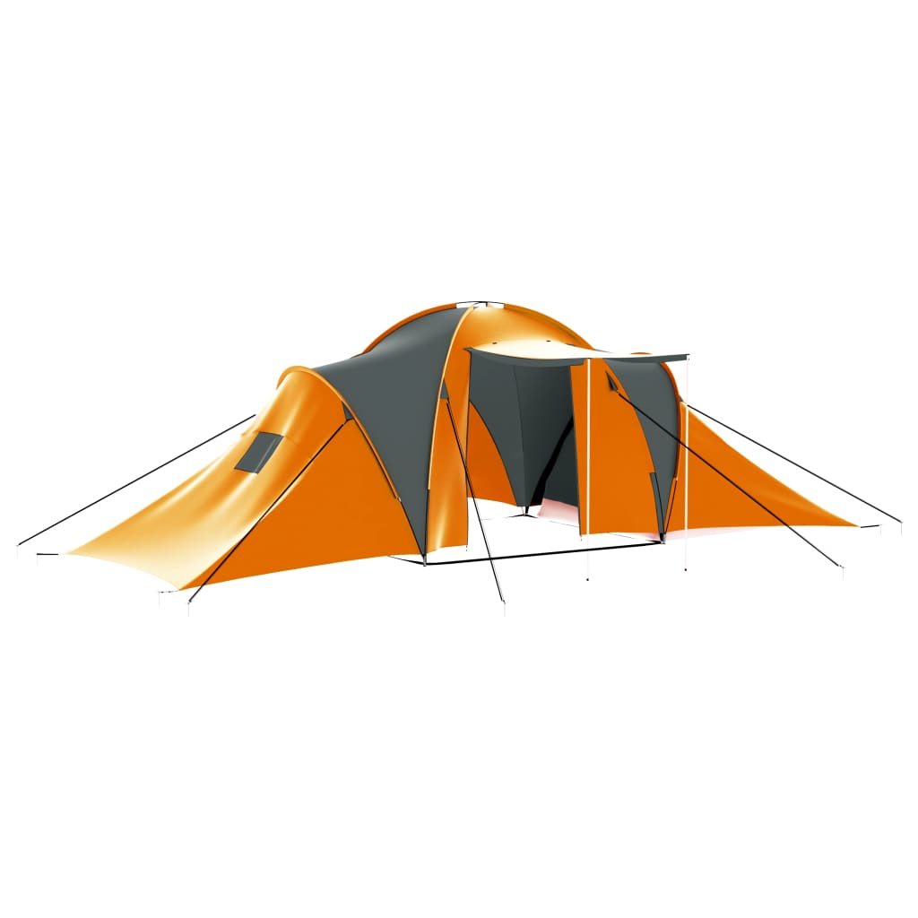 vidaXL Cort camping, 9 persoane, gri și portocaliu, material textil vidaXL