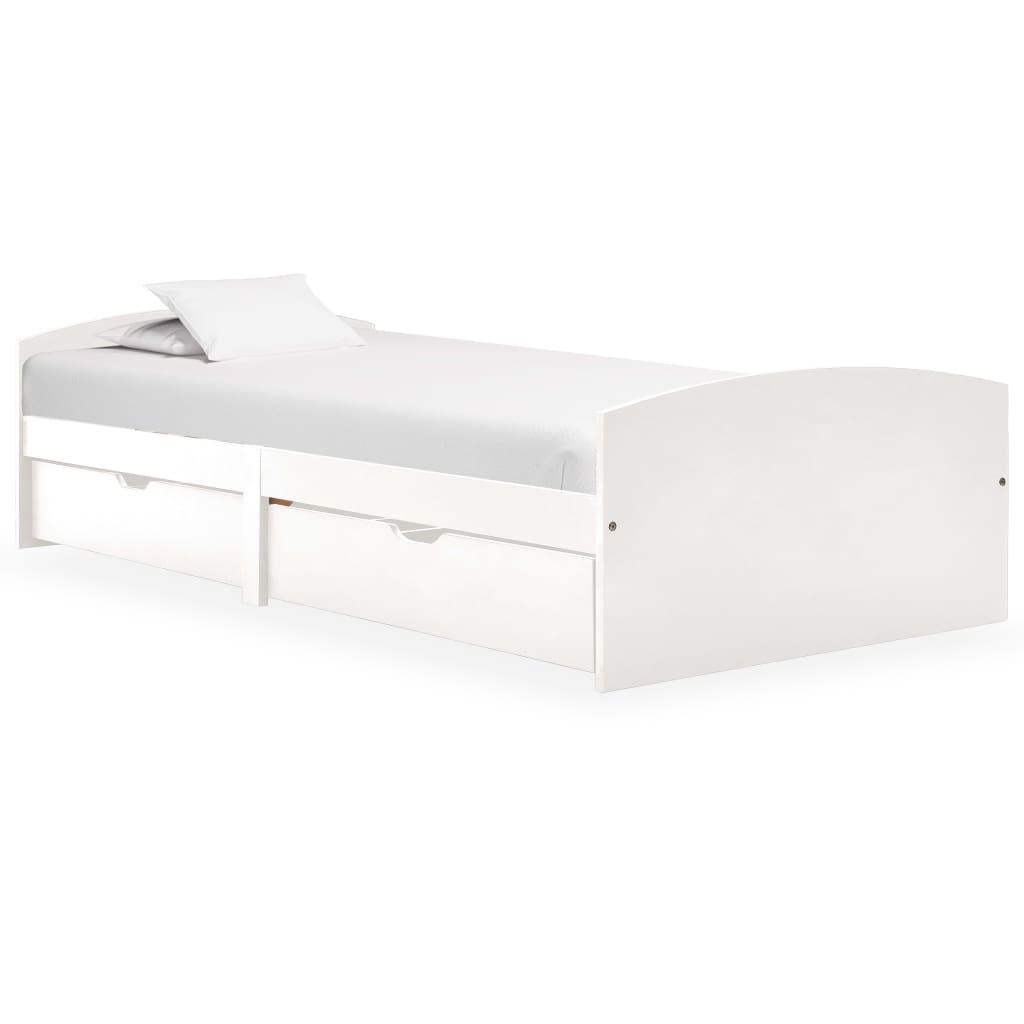 Rám postele se 2 zásuvkami bílý masivní borovice 90 x 200 cm