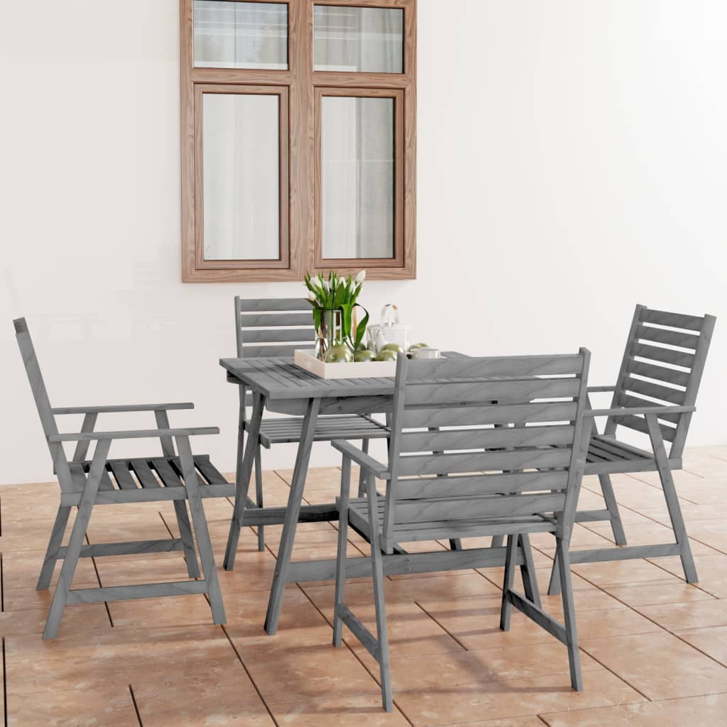 Vidaxl Set Mobilier De Gradina, 5 Piese, Gri, Lemn Masiv De Acacia