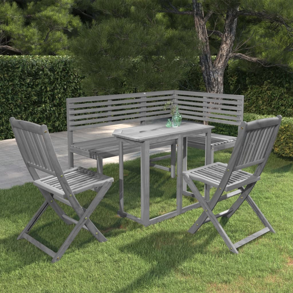 vidaXL Set mobilier de bistro, 4 piese, gri, lemn masiv de acacia